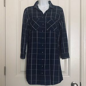 Denim Plaid Button Down Shirt Dress